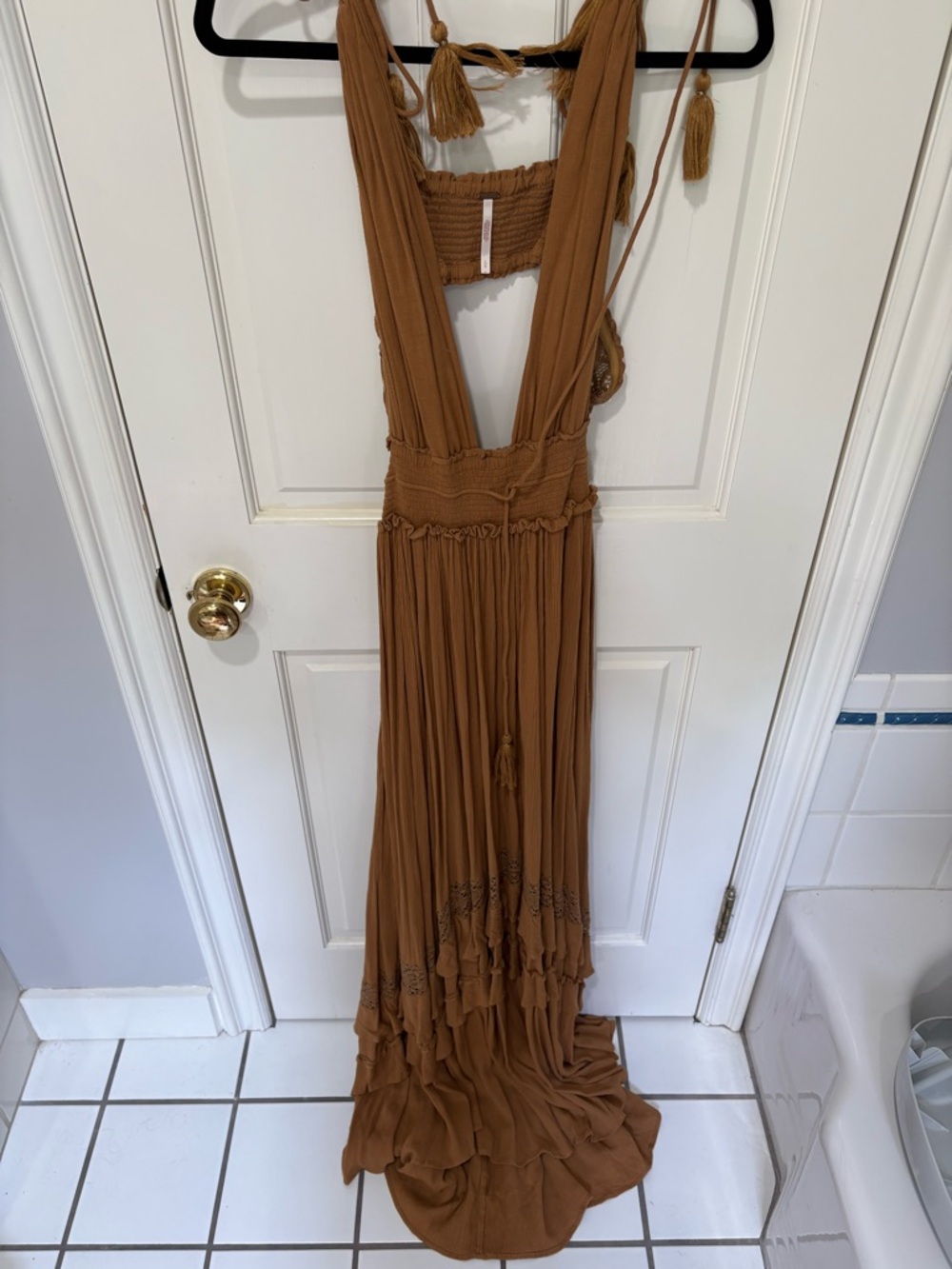 Free people Women's Sleeveless V-Neck Maxi Dress in Caramel Brown